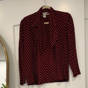 Guy Laroche Red and Black Patterned Top